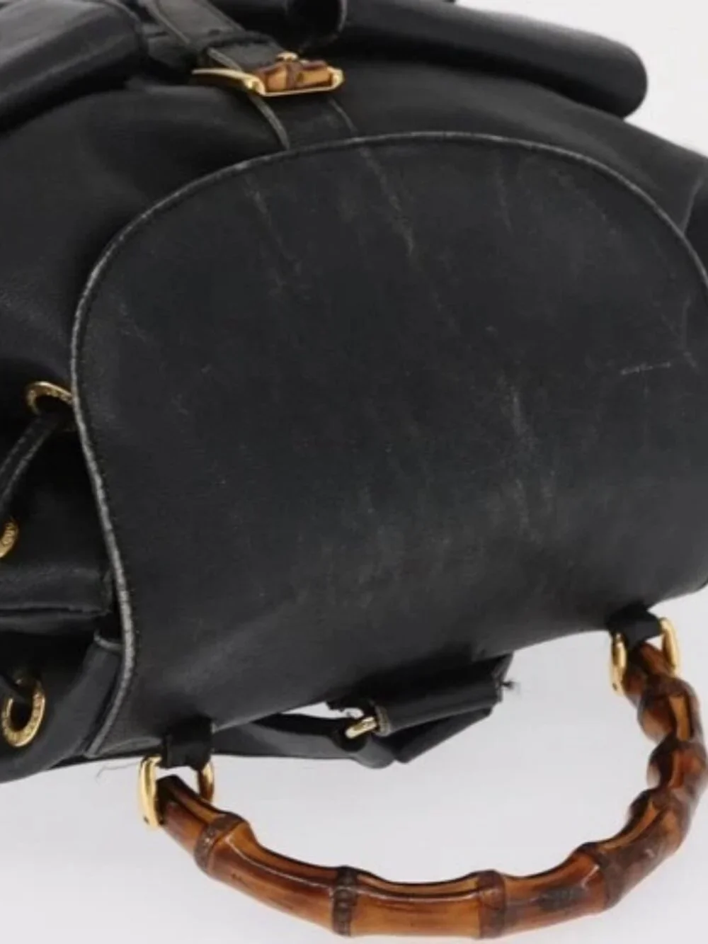 GUCCI Bamboo Backpack Leather Black Gold 003